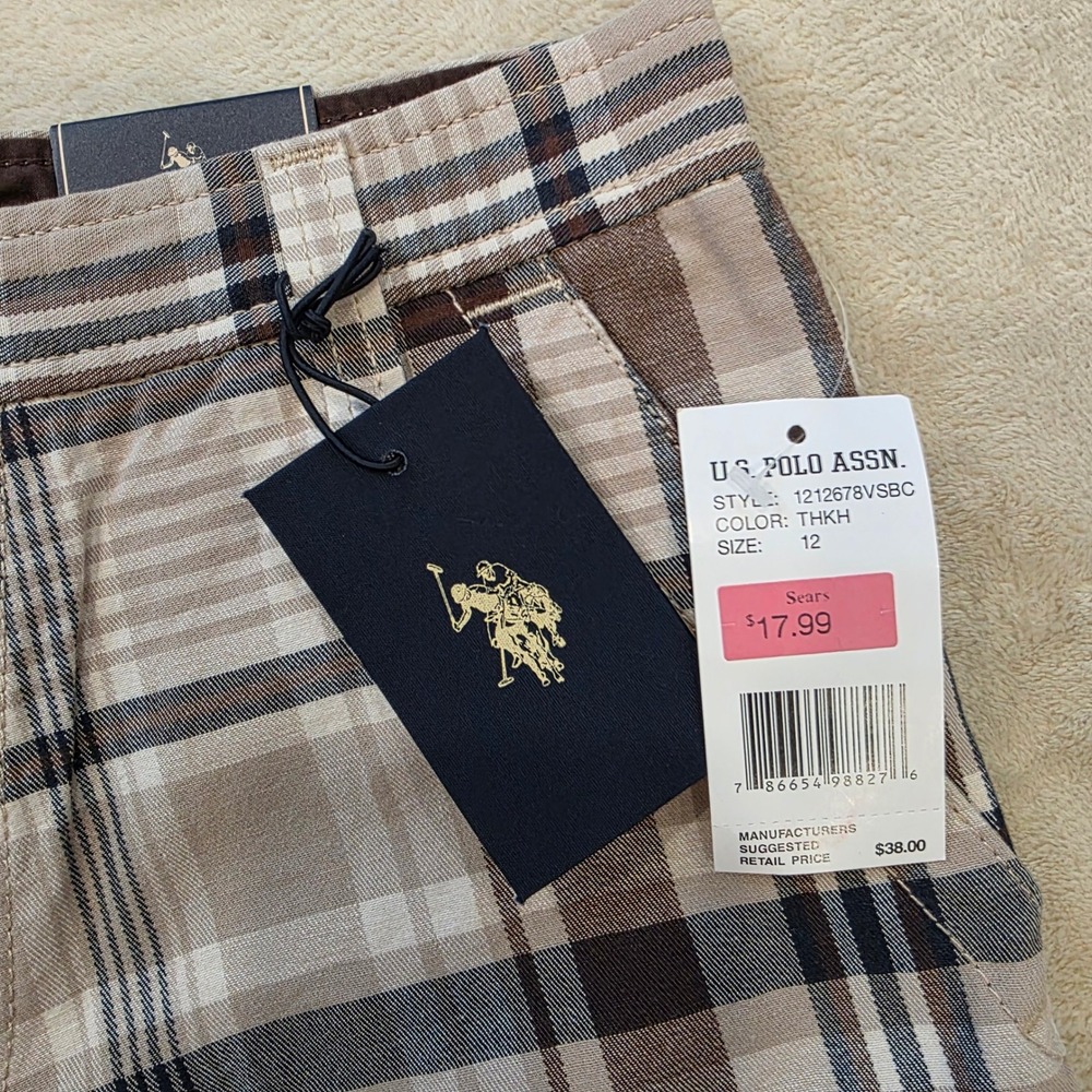 U.S. Polo Assn. Boys Plaid Cargo Shorts Size 12 NWT - Picture 2 of 9